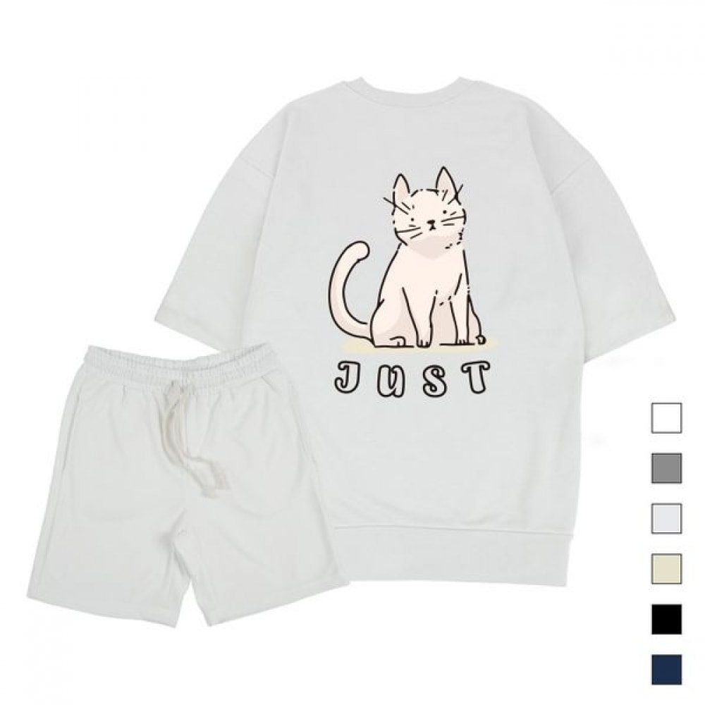 [Paul&Paul] ジャストキャットオーバーフィット半袖スウェットシャツショーツセットユニセックス