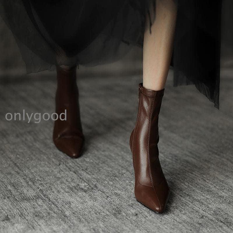 ショートブーツ ピンヒール レディース ブーツ ヒール 歩きやすい ハイヒール 幅広 甲高 黒 ヒールブーツ 疲れない 痛くならない 靴 かわいい 大きいサイズ