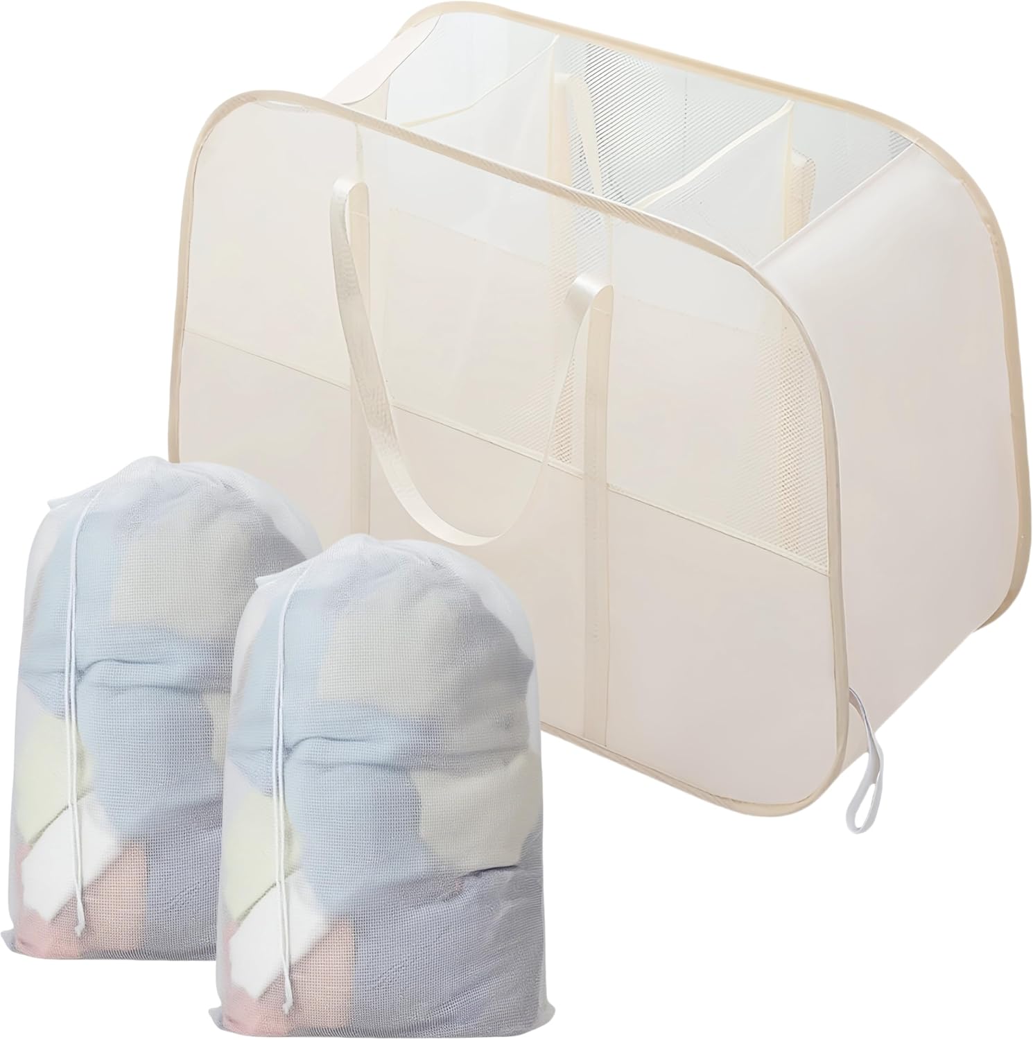 折りたたみ式汚衣バスケット 大容量150L 3段階分類収納 防水オックスフォード生地 洗濯ネット付き サイズ77×32.5×54cm