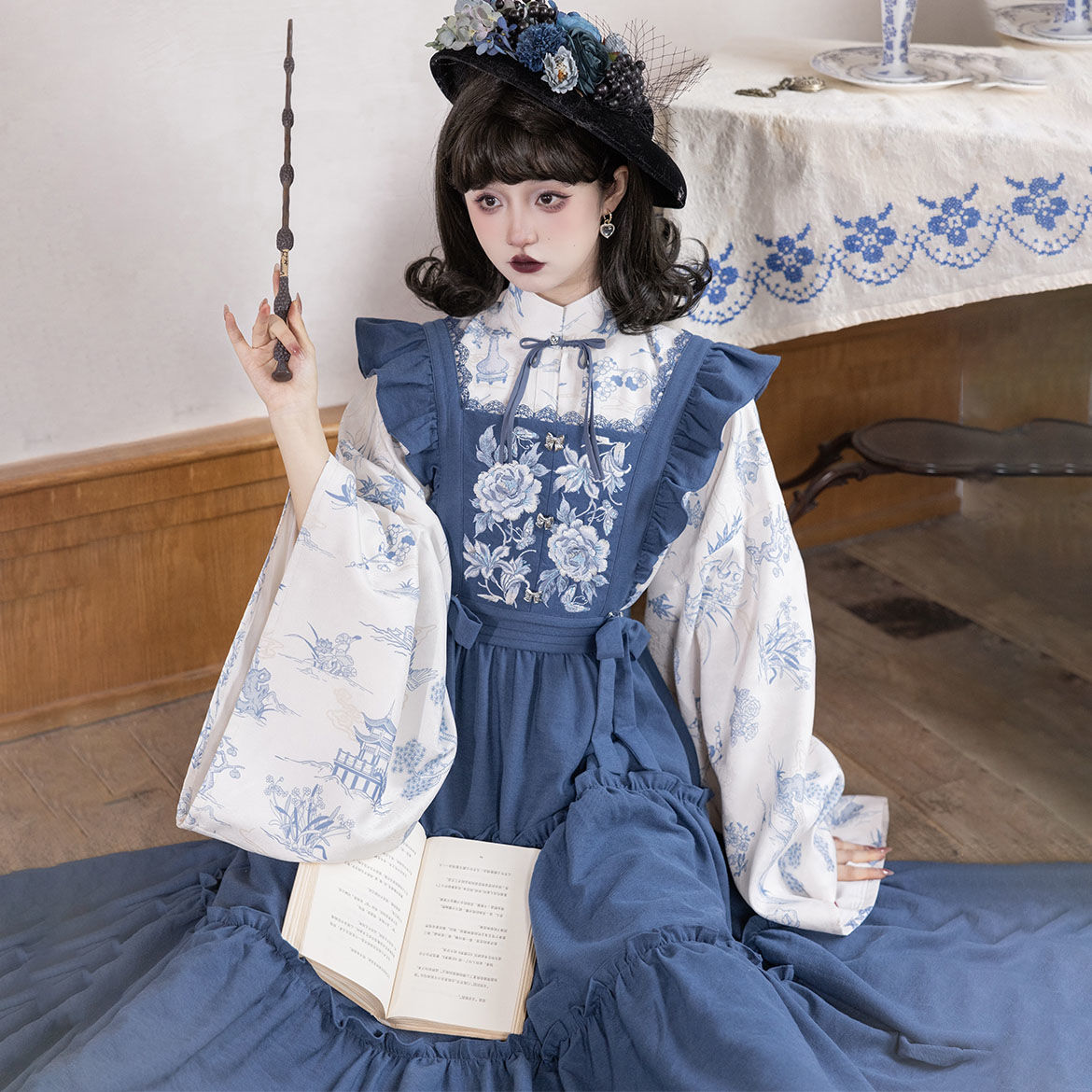 新風改良明系漢服スーツ女性用2024秋国民風スタンドカラーガウンとエプロンの2点セット 4,604円