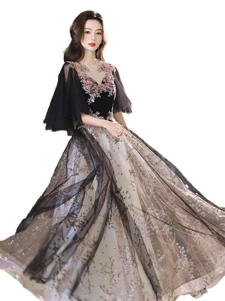 ロングドレス 演奏会 パーティードレス 結婚式 ドレス 袖あり ウェディングドレス 花嫁 パーティドレス ロング丈 二次会 ドレス お呼ばれ ピアノ 発表会010-403