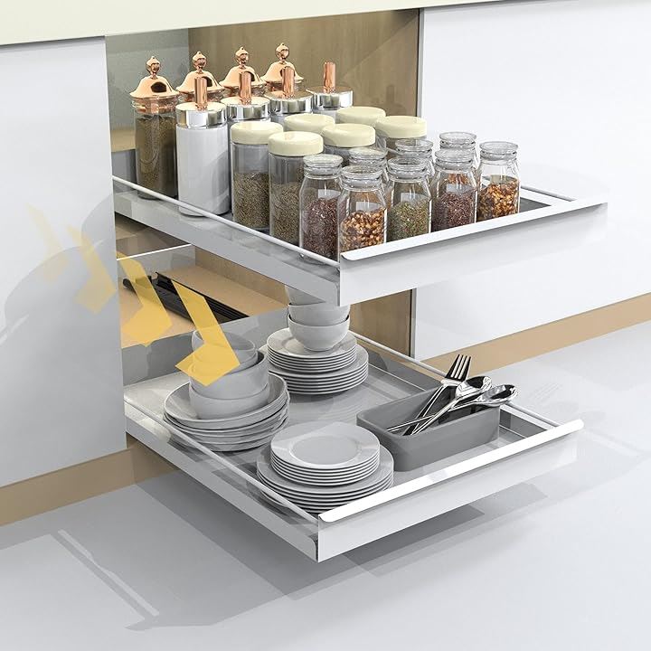 簡単設置 2個セットキッチン収納引き出し シンク下収納 洗面所収納 炊飯器ラック 隙間収納 スリム 穴開け不要 台所用(（2個セット中） 幅28cmx奥行40cmx高さ6.2cm)