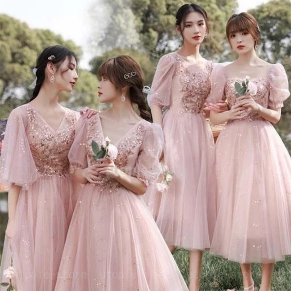 結婚式ワンピース 二次会 花嫁 ドレス 演奏会用ドレス ブライズメイド ドレス ピンク ピアノ 発表 ドレス