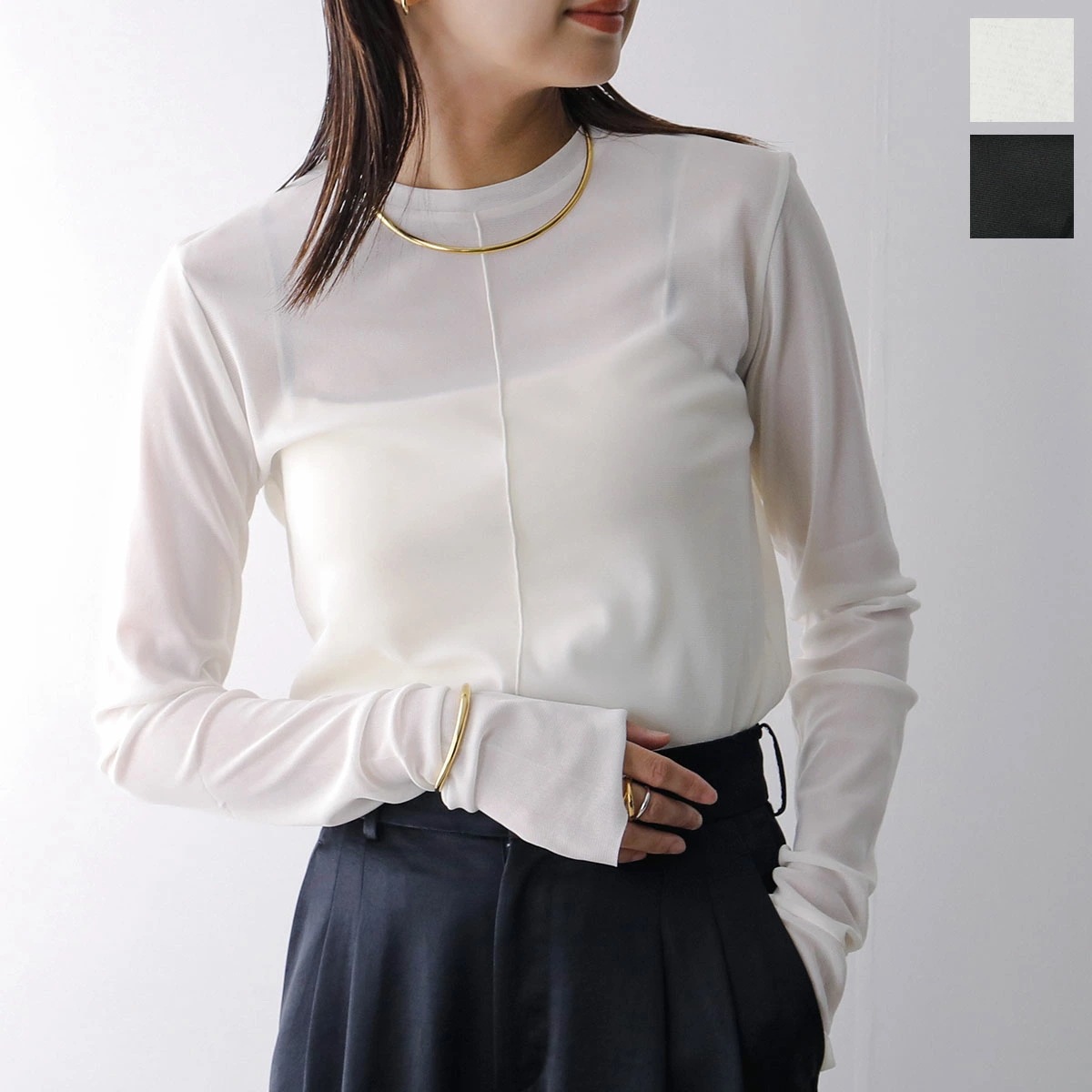 anana アナナ 長袖 カットソー a11-004 レディース メッシュ クルーネック シアー カラー2色