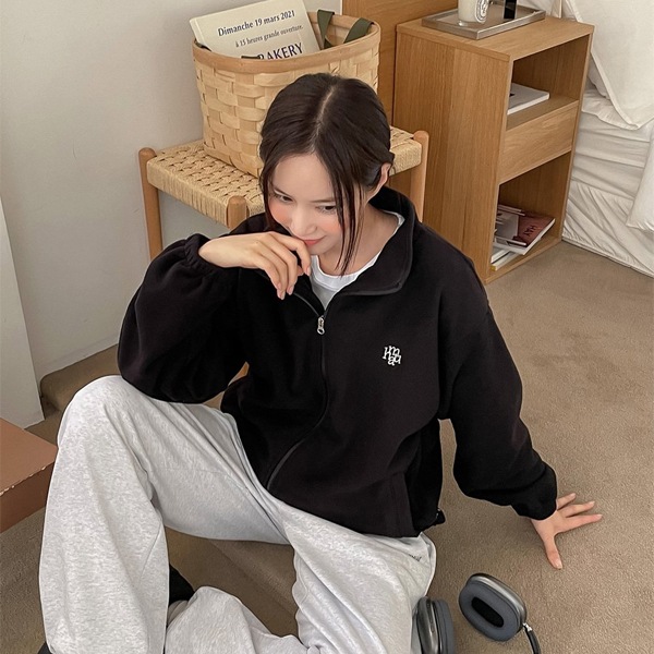 ステッチ ロゴ フリース ジップアップ ジャケット/Stitch logo fleece zip-up jacket/韓国スタイル