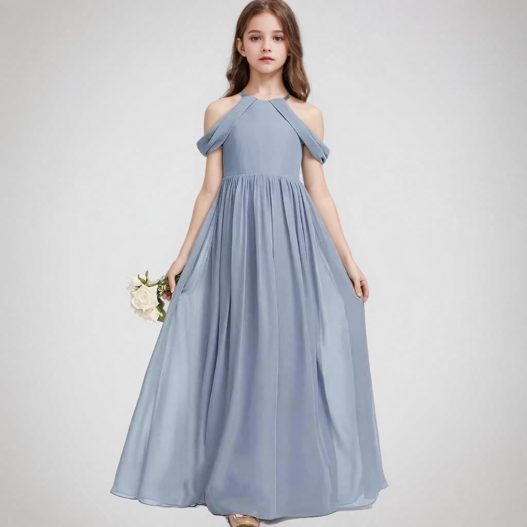 女の子ドレス夏シフォンホルターノースリーブドレスピアノ演奏服ファッションバイオリンコンクールロングドレス