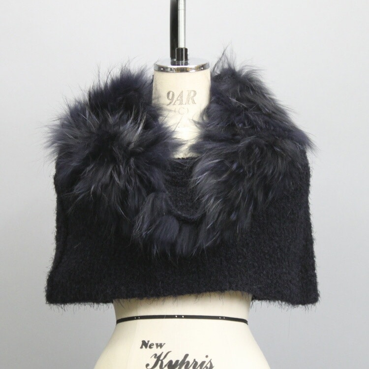 ラクーン ファー トリミング アクリルニット スヌード ネイビー 送料無料 レディース プレゼント 13,884円