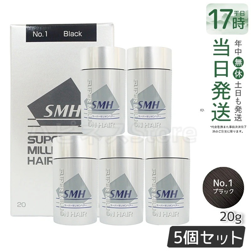 【5個セット】ルアン スーパーミリオンヘアー 20g No.1 ブラック 髪 頭 薄毛隠し 薄毛 分け目 つむじ ボリューム 男性 女性 白髪かくし