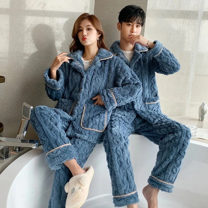 秋 冬 ファッションパジャマ カップルペアルック フランネル ペア長袖 モコモコ ペアルックお揃い メンズ ネグリジェ ルームウェア 韓国 部屋着