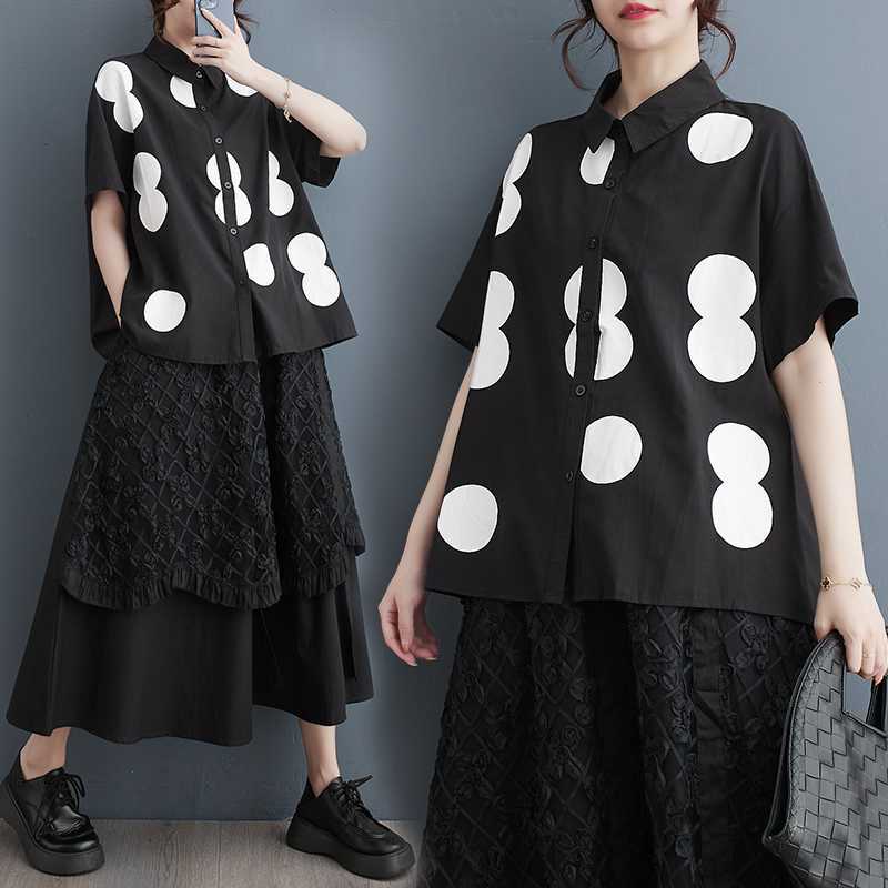 2024春夏新作韓国版ゆるい大きいサイズのプリント半袖シャツシャツ