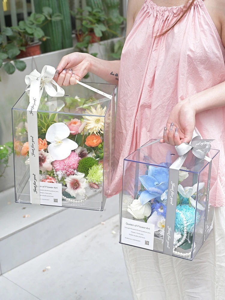 【極速出荷】母の日 フラワーフラワーラブ全透明pcヤクフラワーボックススクエアフラワーアレンジメントボックスハグローズボックス花包装資材