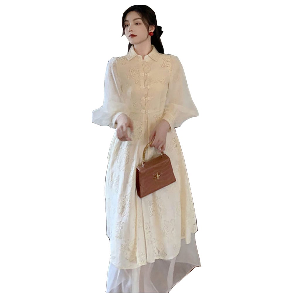 新夏韓国人気ドレスセクシ夏服ロングワンピース韓国ファッションシンプルなワンピース ドレスレースワンピースドレス長袖 春夏秋