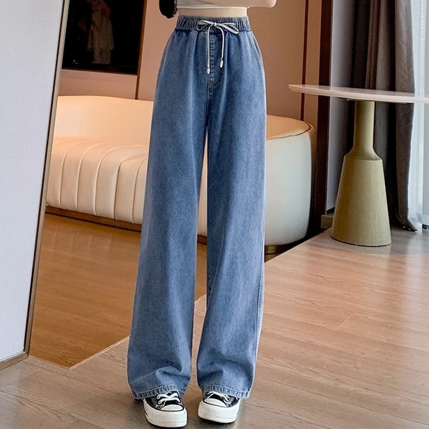 ボトムス パンツ ストレートパンツ デニムパンツ ロング ロング丈 ストレート ウエストリボン ハイウエスト デニム ブルーデニム 薄手 かわいい 大人可愛い カジュアル おしゃれ お洒落 こなれ感