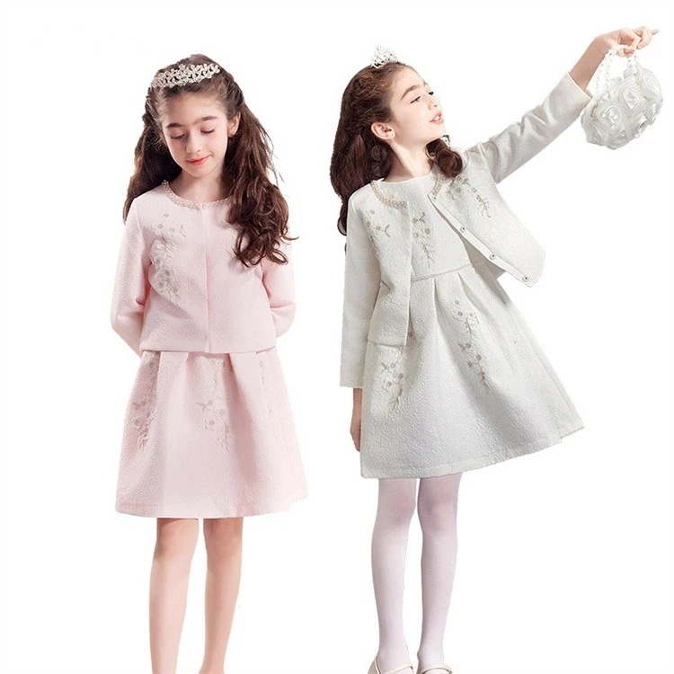 季節限定子供 ドレス 女の子 春秋 ジャケット+ワンピース キッズドレス 長袖 2点セット 入学式スーツ 卒業式スーツ 子供スーツ 卒園式 セレモニードレス パーティー ホワイト ピンク