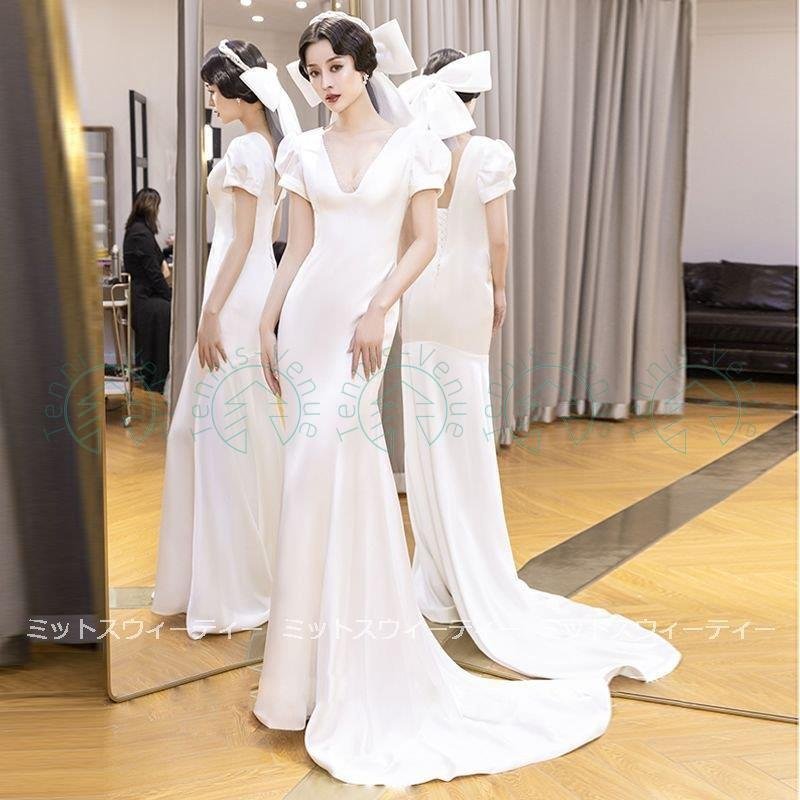 ウェディングドレス 結婚式 ロングドレス マーメイドラインドレス 花嫁 二次会 小さいサイズ パーテ