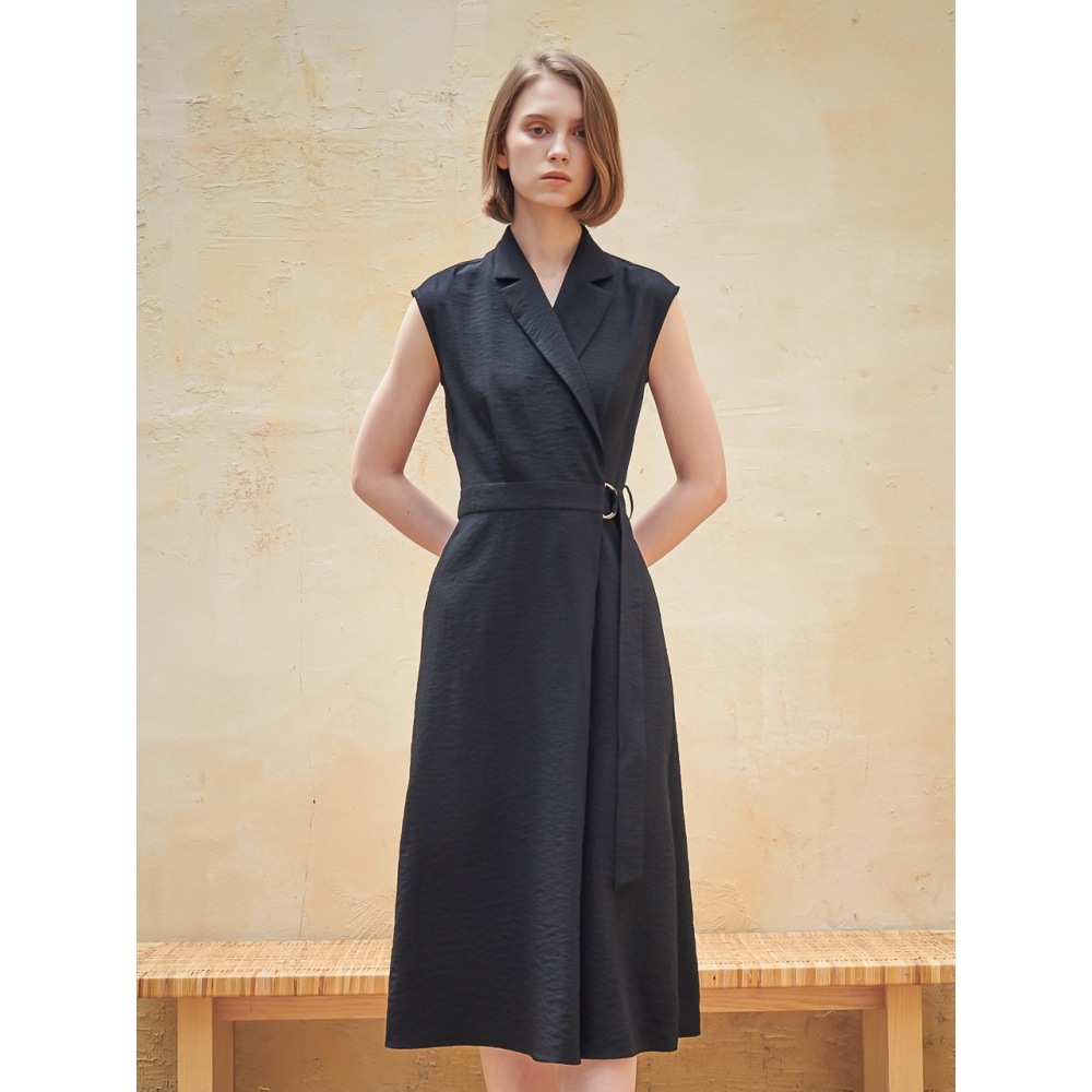 ACUD ノースリーブ テーラード ラップ ワンピース ブラック