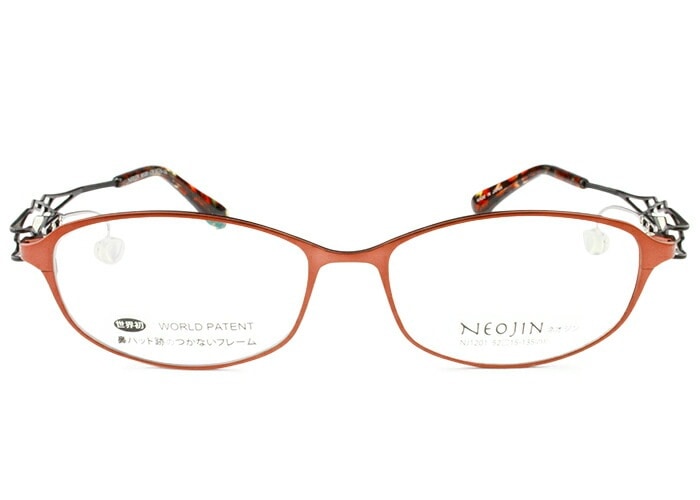 ネオジン NEOJIN nj1201 c.10 レッド/ブラック 鼻パッドなし メガネ サイドパッド ノーズパッドなし めがね 眼鏡 レディース