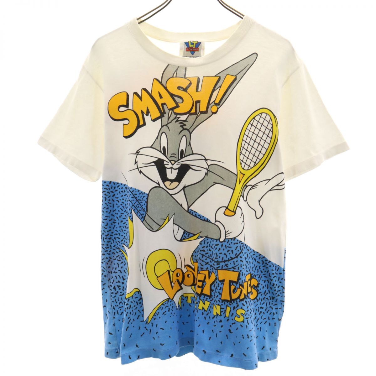 ルーニーテューンズ 90s オールド プリント バッグス・バニー 半袖 Tシャツ ホワイト LOONEY TUNES テニス メンズ