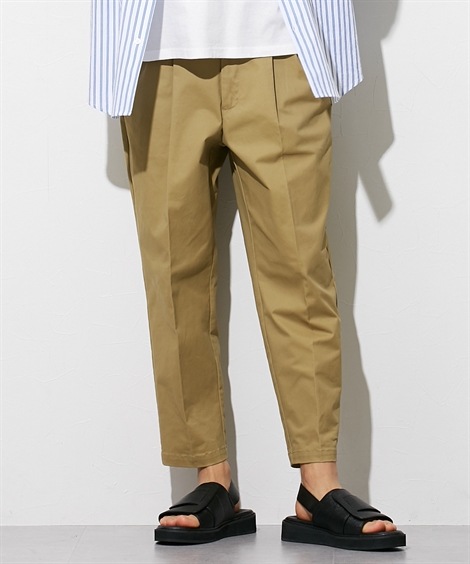 ロングパンツ ストレッチツータックワイドテーパードパンツ