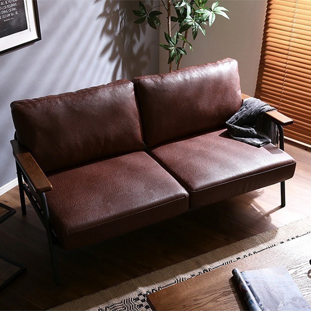 ヴィンテージスチールソファ ブラウングリーンブルーの3色 おしゃれ