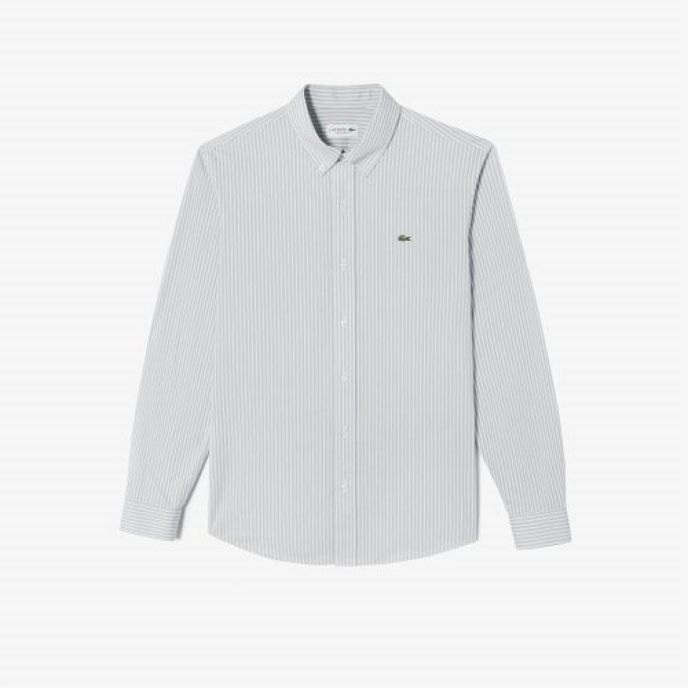 LACOSTE メンズジャージーストライプシャツ [メランジグレー]