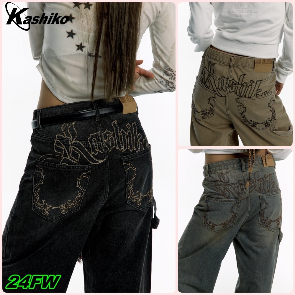 【Kashiko】送料/関税込 Embroidered Washing Denim Pants