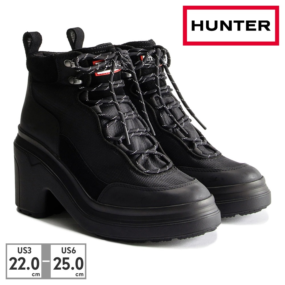 HUNTER ブーツ レディース エクスプローラー アンクル レースアップ ヒールブーツ WFP1106LNR ハンター W DISCOVERER ANKLE LACE UP HEEL BOOT 防水