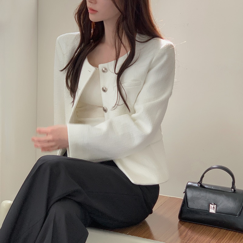 [tjk0449] 韓国ファッション ツイード ラウンド ジャケット 7,940円