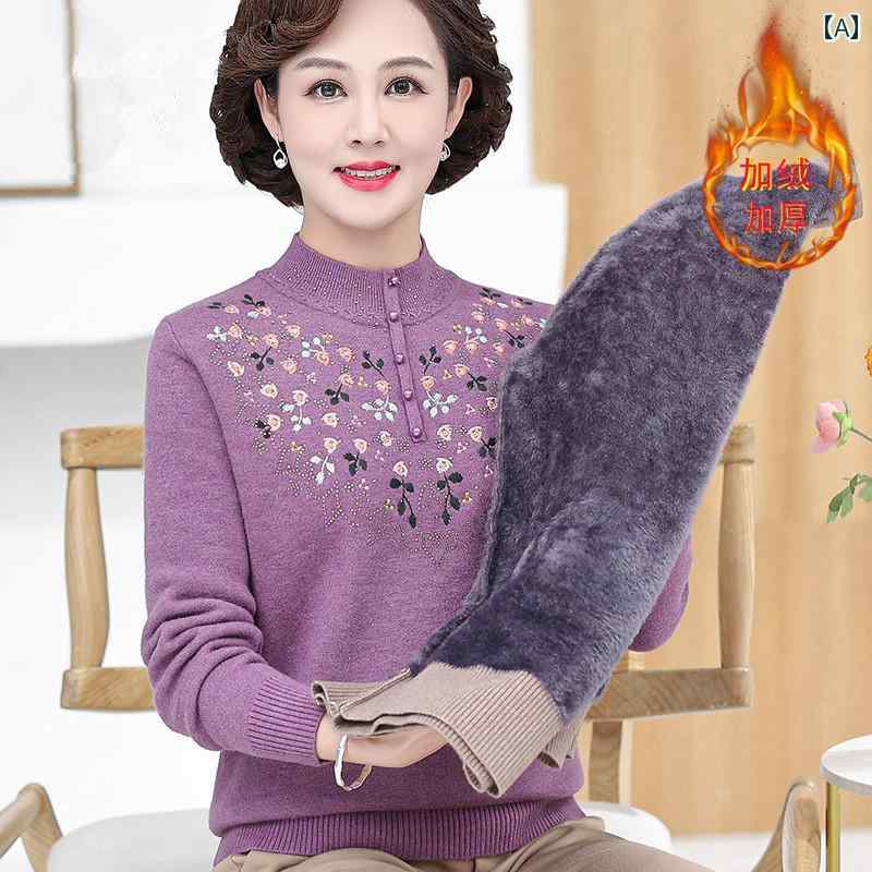 冬服 裏起毛 厚手 カジュアル 暖かい トップス レディース 冬 セーター ハーフハイネック 花柄 シンプル 防寒