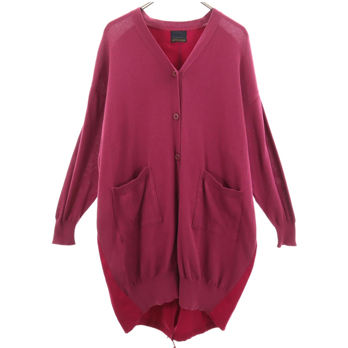 日本製 長袖 ニットカーディガン F マゼンタピンク レディース 古着