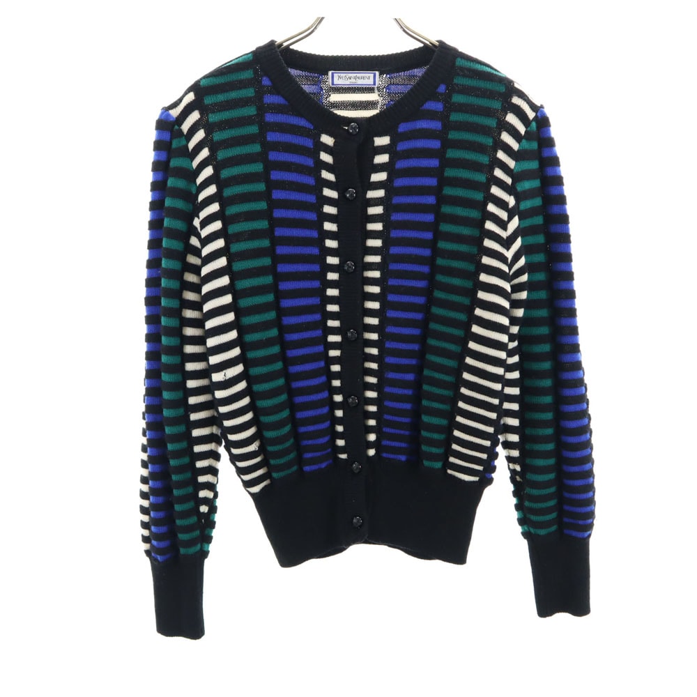 90s オールド 総柄 長袖 ニットカーディガン M ブラック 他 レディース