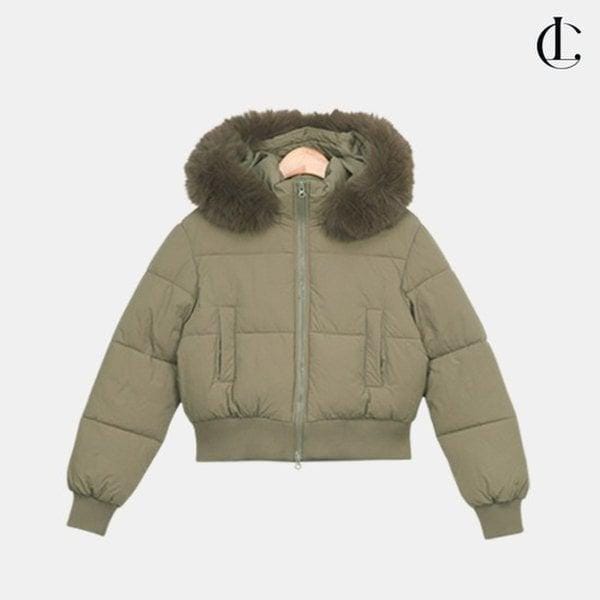 女性冬スリムフィットクロップフェイクファー フード ラクーン ショートパディング LLEET010