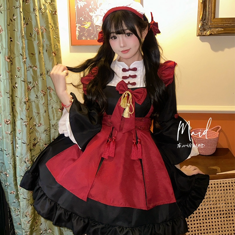 チャイナメイド服のロリータ長袖ワンピース