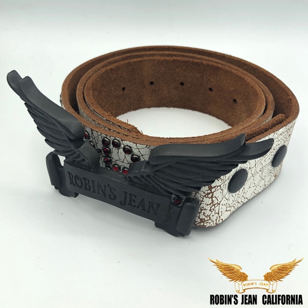 ロビンズジーン ベルト 06-02 ROBINS JEAN メンズ レディース レザーベルト スワロフスキー ビンテージ ホワイト ウイング バックル ブラック ロビンジーンズ サファリ レオン