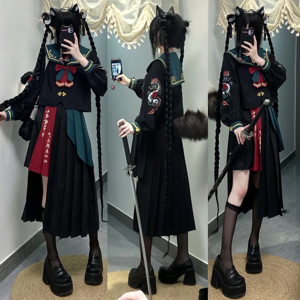 JK制服セット火龍重工jk制服不良少女セーラー服和服ロングスカート