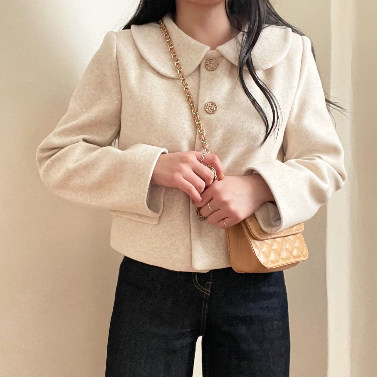 春 可愛い 金裝ボタン ウール シングル カラージャケット