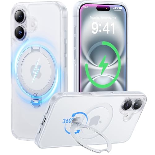 【定点360度回転】 iPhone 16 用 ケース 米軍MIL規格 耐衝撃 MagSafe対応 高耐久性【横縦両立・角度自由調整】 最大25W急速充電対応 指紋防止/マット仕上げ/黄変防止/半透明