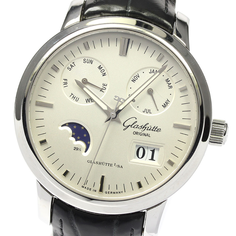 グラスヒュッテオリジナル GLASHUTTE ORIGINAL 100-06-13-02-04 セネタ カレンダー ムーンフェイズ 自動巻き メンズ 保証書付き_807884【中古】