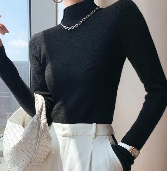 ピュアカラー 通勤 韓国ファッション レディースハイネックプルオーバー シンプル 韓国ファッション