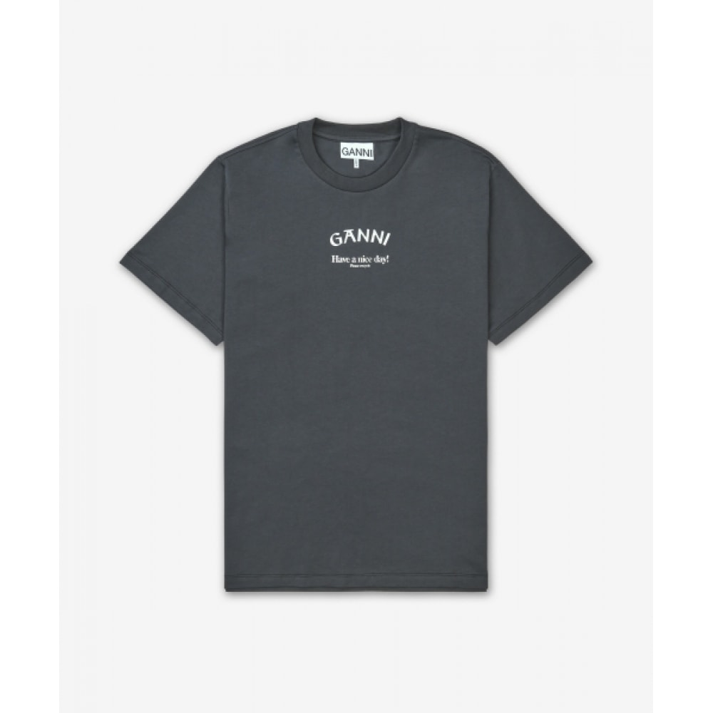 GANNI ベーシックジャージ GANI リラックスフィットショートスリーブ T シャツ-ボルカニックアッシュ/T3590490