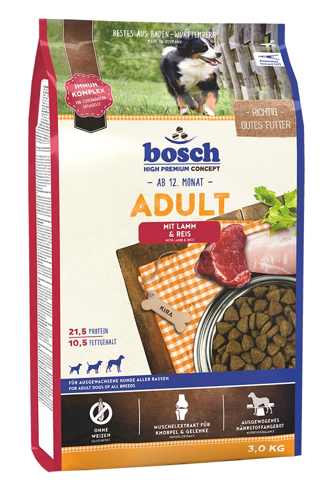 ボッシュ bosch アダルト ラム＆ライス 1歳以上 通常活動レベルの成犬用総合栄養食 全犬種用 ハイプレミアム ドッグフード 3kg