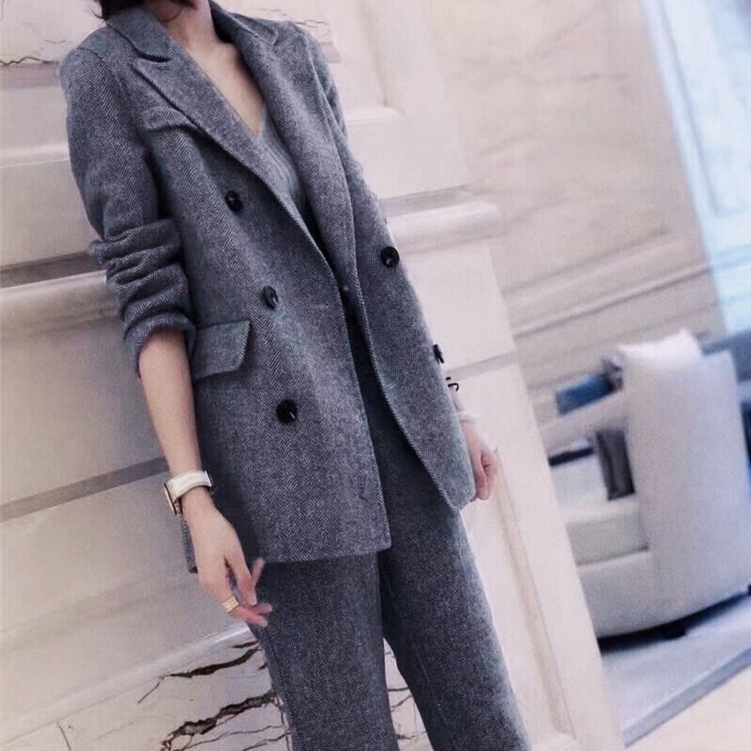 2点セット セットアップ 上下セット スーツ パンツスーツ ジャケット ミディアム丈 長袖 襟付き 前開き ボタン ポケット ストレートパンツ ロング丈 かわいい 大人可愛い きれいめ シンプル