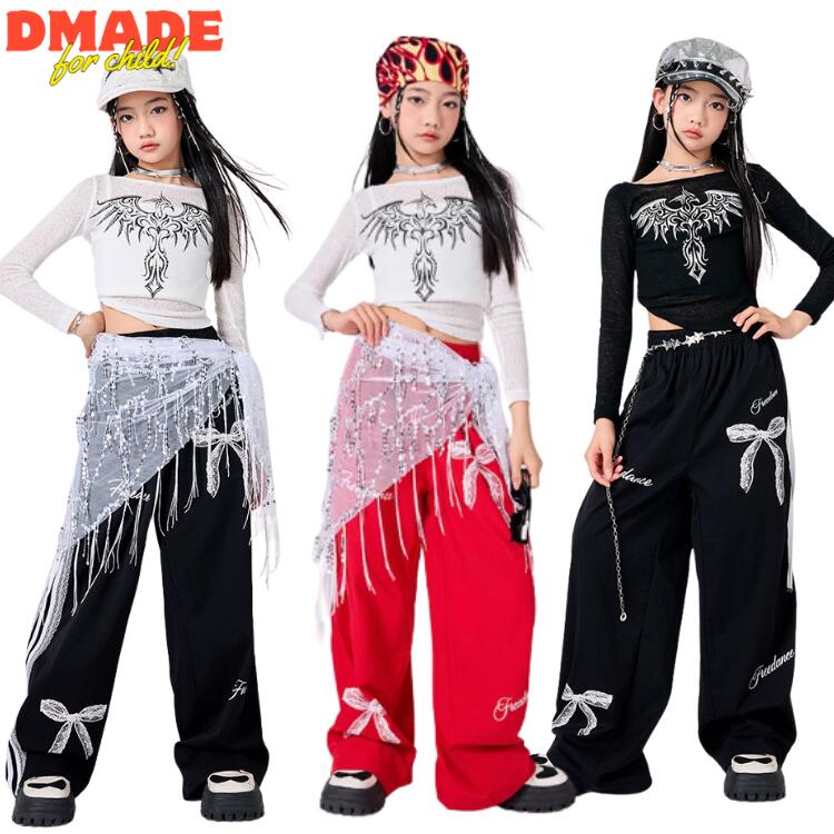 お安く提供キッズダンス衣装 女の子 ガールズ アイドル風 スパンコール ダンス衣装 団体服 応援団 発表会 韓国 Y2K キッズ セットアップ ヒップホップ 子供服 衣装 女の子 トップス 長袖 パン
