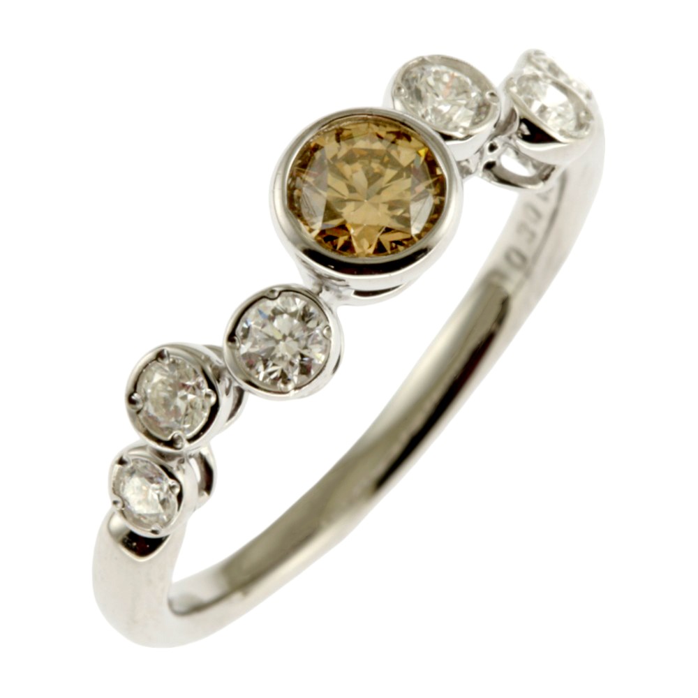 カシケイ ベゼル リング 指輪 11号 Pt900プラチナ ブラウンダイヤモンド KASHIKEY 中古 美品