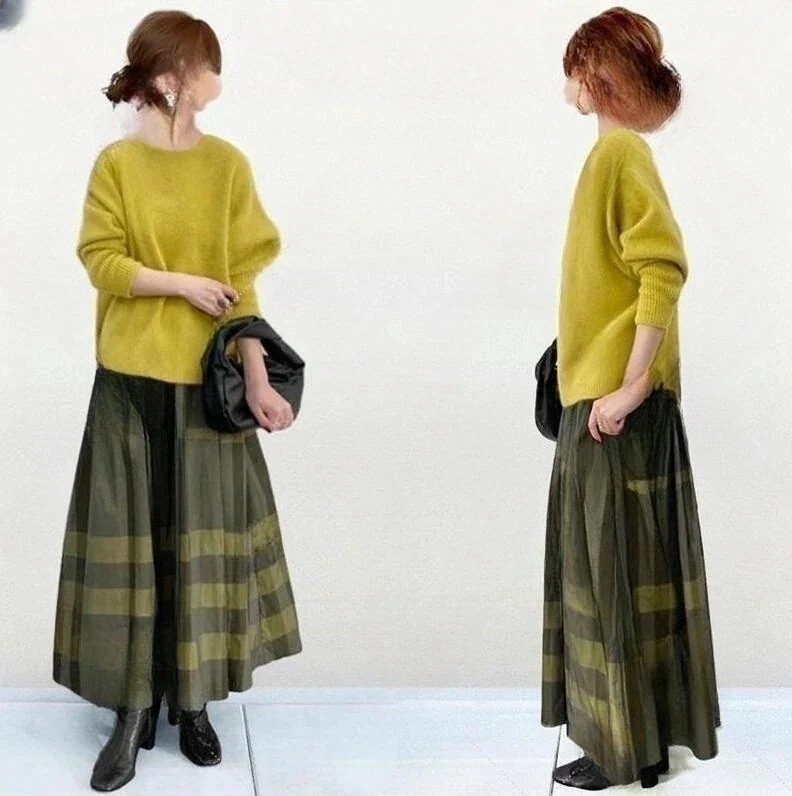 作気質百掛けニットセットアップセータートップススカート二点セット着痩せレディースファッション福袋大きめサイズ