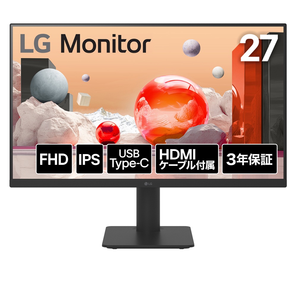 LG 液晶ディスプレイ(27型/IPS/FullHD 1920×1080/100Hz/5ms/HDMI1.4/USB Type-C/VESA/3年保証・無輝点保証)(ブラック) 27MS570BB