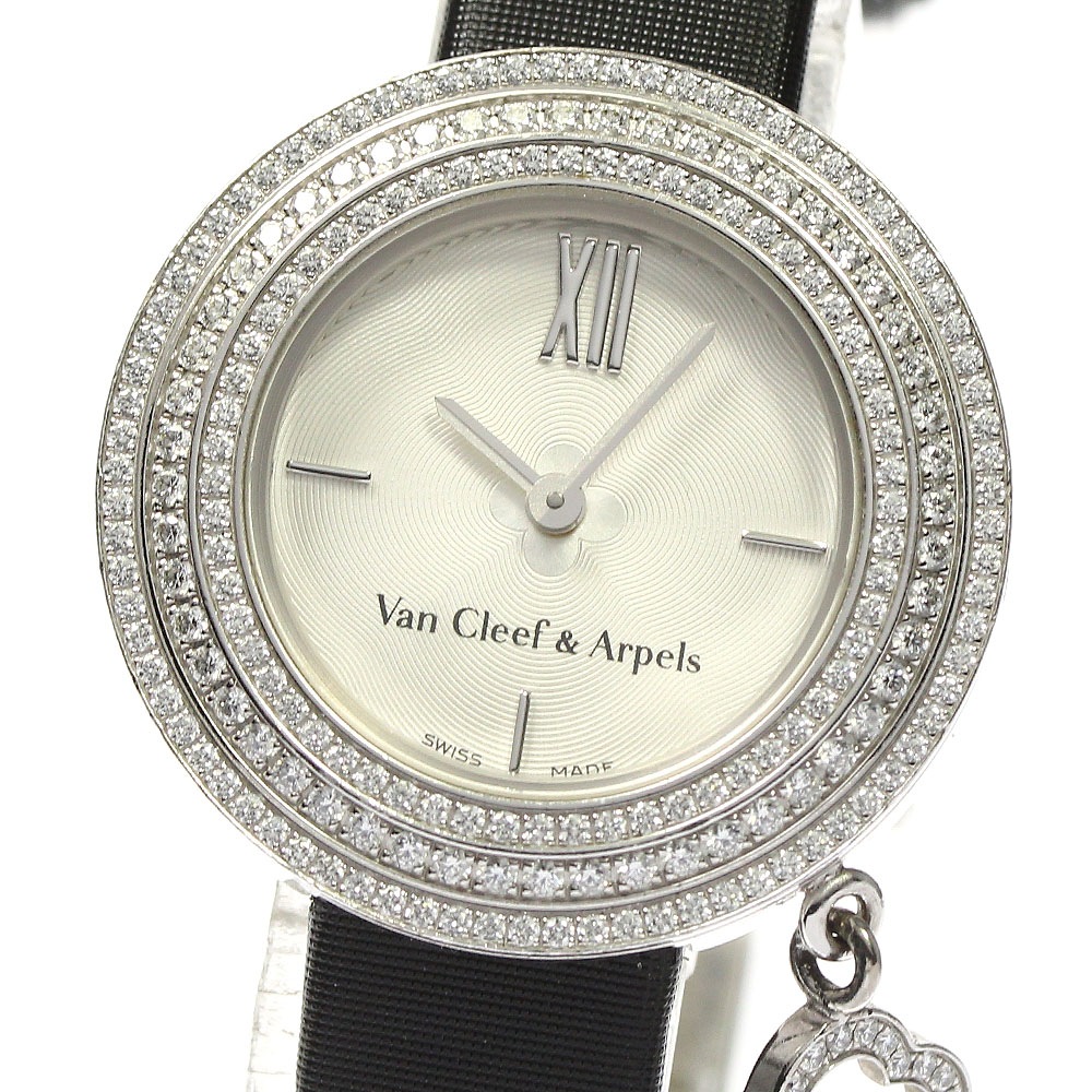 ヴァンクリーフ＆アーペル Van Cleef & Arpels VCARO29900 チャーム ミニ K18WG 3重ダイヤベゼル クォーツ レディース 箱付き_790261【中古】
