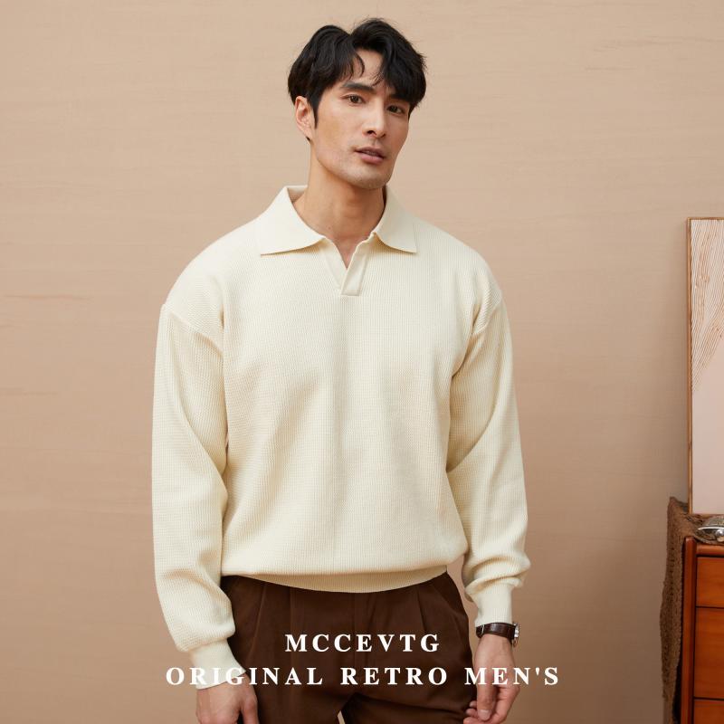 ポロシャツ ゴルフ スポーツ メンズ Vネック セーター セーター ヘビー レトロ ポロ長袖 アメリカン スタイル 春秋冬 アメリカンカジュアル 都会的