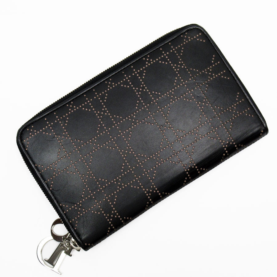 クリスチャンディオール Christian Dior オーガナイザー カナージュ レザー ブラック×ライトピンク ユニセックス t19165a