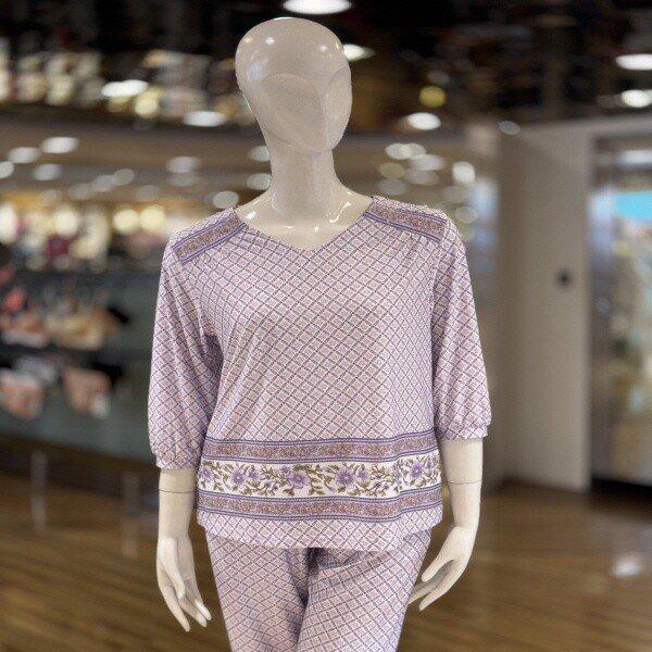 EZ1919_ペイズリーVネック女性ホームウェア上